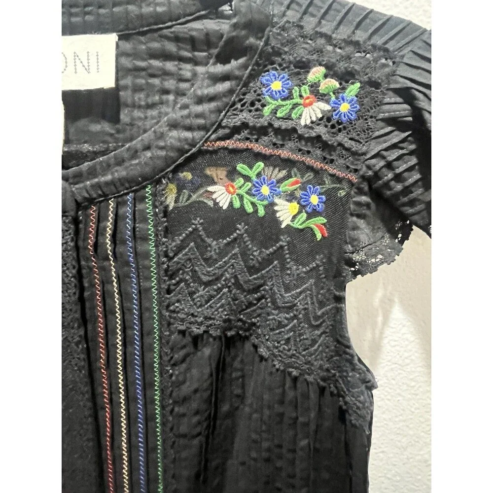 SALONI Bea Pintuck Ruffle Cap Sleeve Embroidered Cotton Mini Dress Size 4 ** - Picture 10 of 12